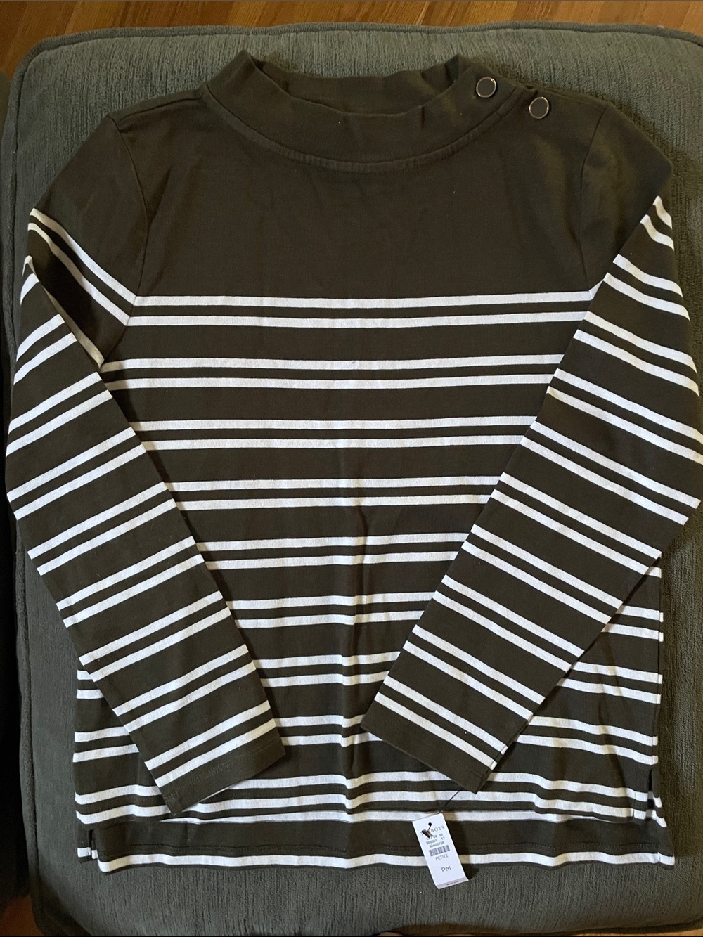 Talbots Olive Green & White Striped Long-Sleeve Top